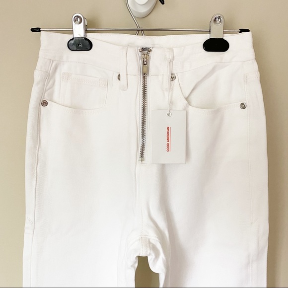 Good American Exposed Zip High Waist Slim Straight Ankle Jeans White 25 NWT - Picture 4 of 13